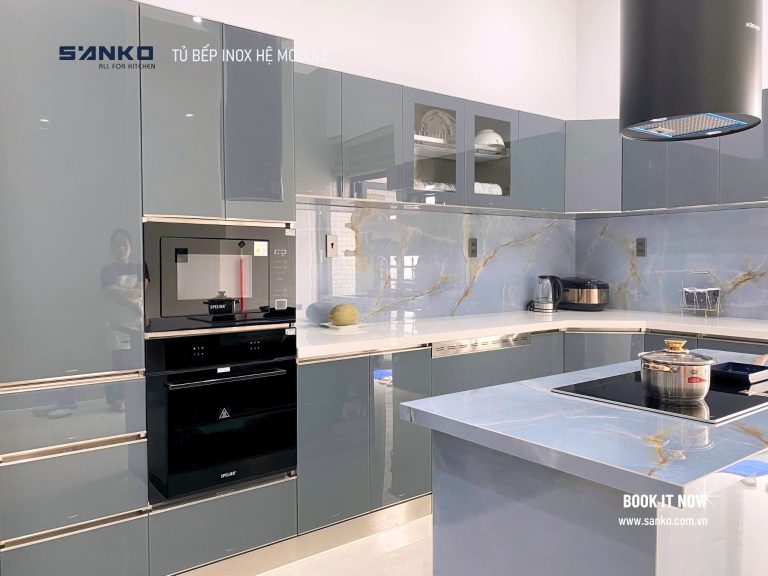 HỆ TỦ BẾP CHỮ L + ĐẢO – CÔNG TRÌNH THỰC TẾ