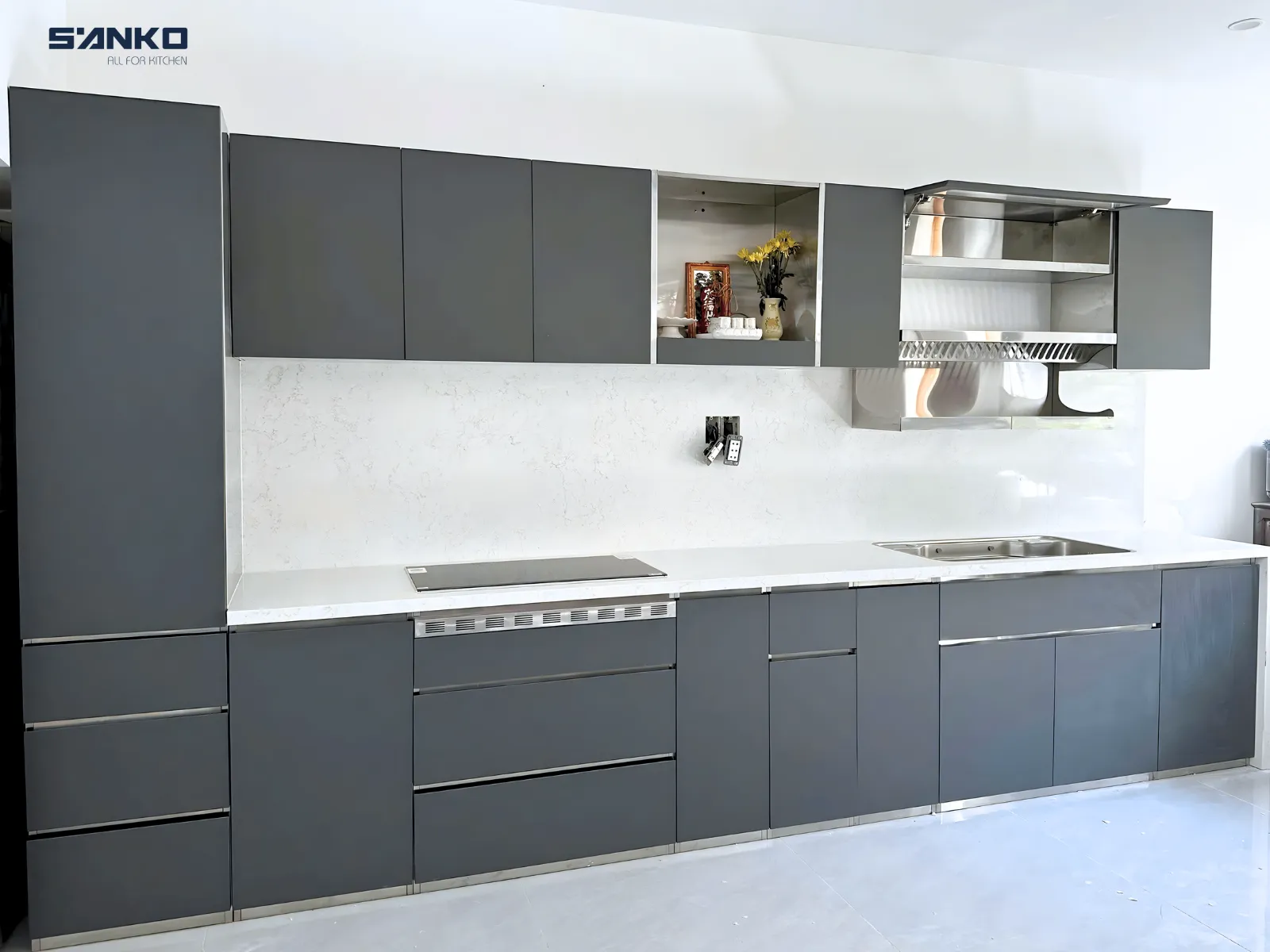 Công trình tủ bếp Inox chữ I - Chị Phú (Sơn Trà, Đà Nẵng)