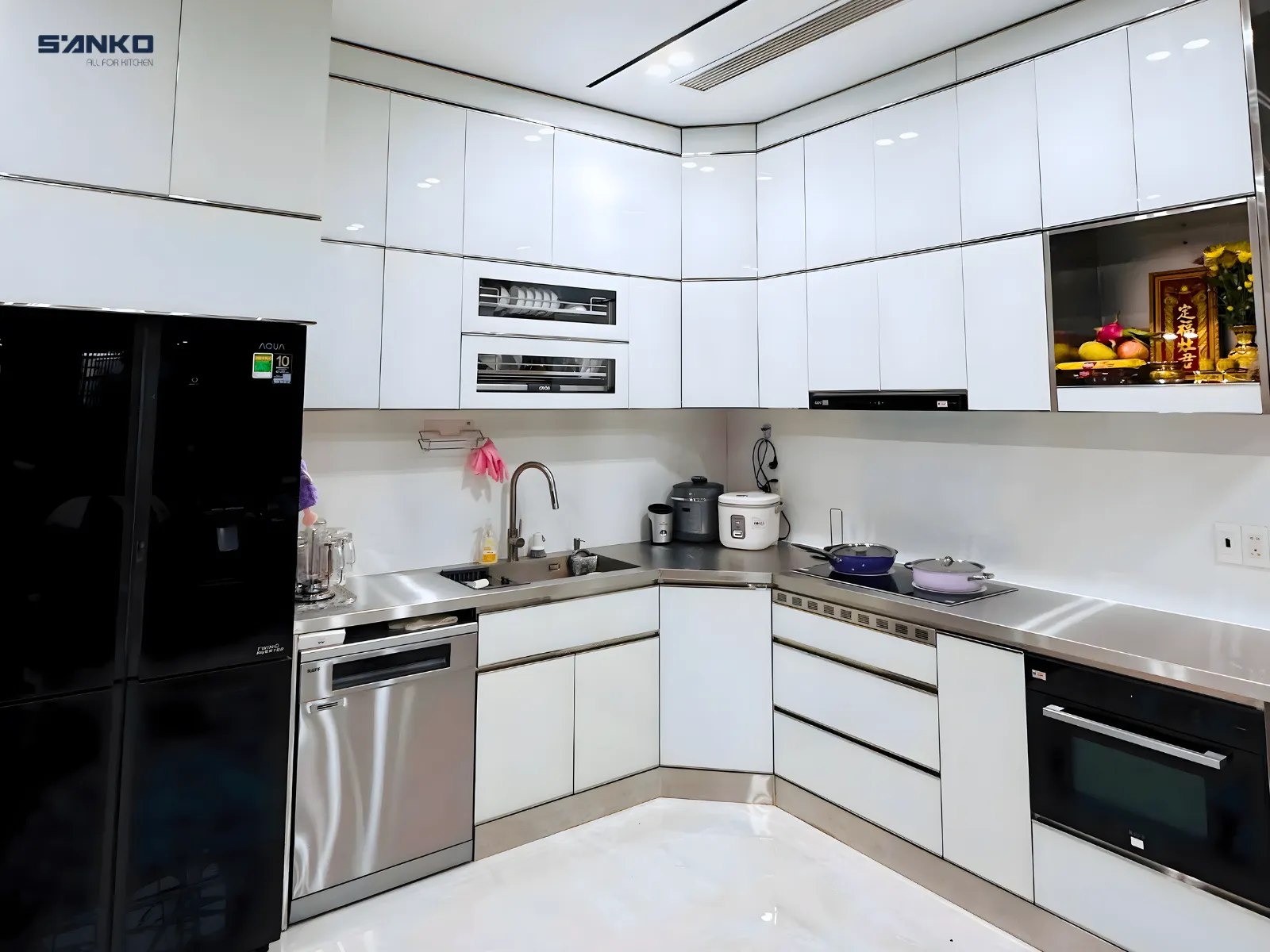 Công trình Tủ bếp Inox chữ L cánh Kính – Chị Thuỳ (Bình Chánh, Bình Sơn, Quảng Ngãi)