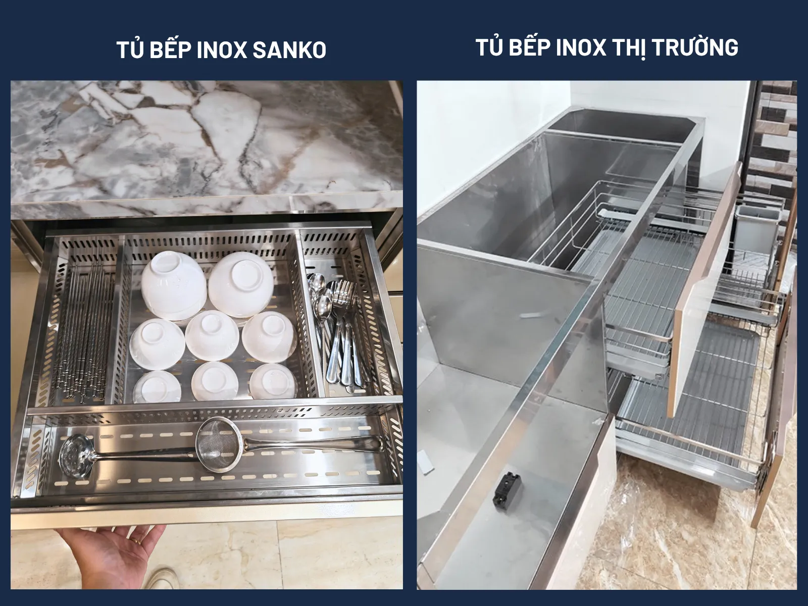 phụ kiện bên trong tủ bếp inox