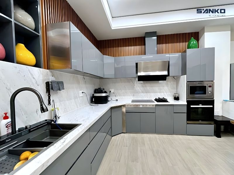thi công tủ bếp inox