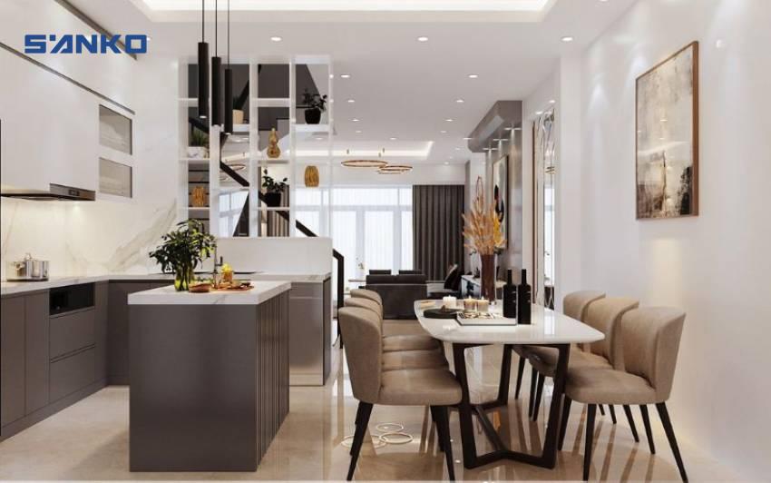 Tổng Hợp Các Mẫu Thiết Kế Phòng Khách Liền Bếp Nhà Ống Hiện Đại