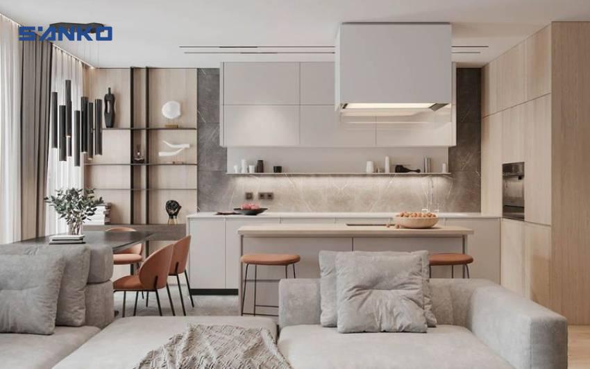 Tổng Hợp Các Mẫu Thiết Kế Phòng Khách Liền Bếp Nhà Ống Hiện Đại