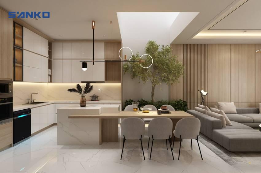 Tổng Hợp Các Mẫu Thiết Kế Phòng Khách Liền Bếp Nhà Ống Hiện Đại