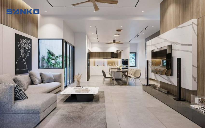 Tổng Hợp Các Mẫu Thiết Kế Phòng Khách Liền Bếp Nhà Ống Hiện Đại