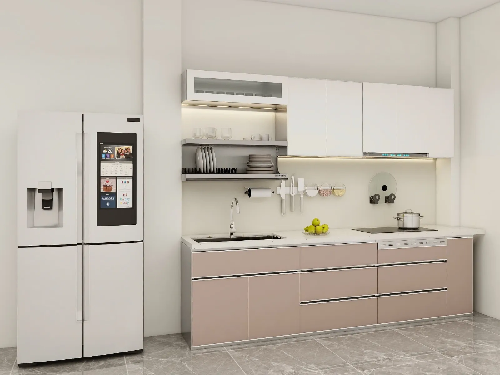 Tủ bếp inox hệ module cánh kính chữ I – I1