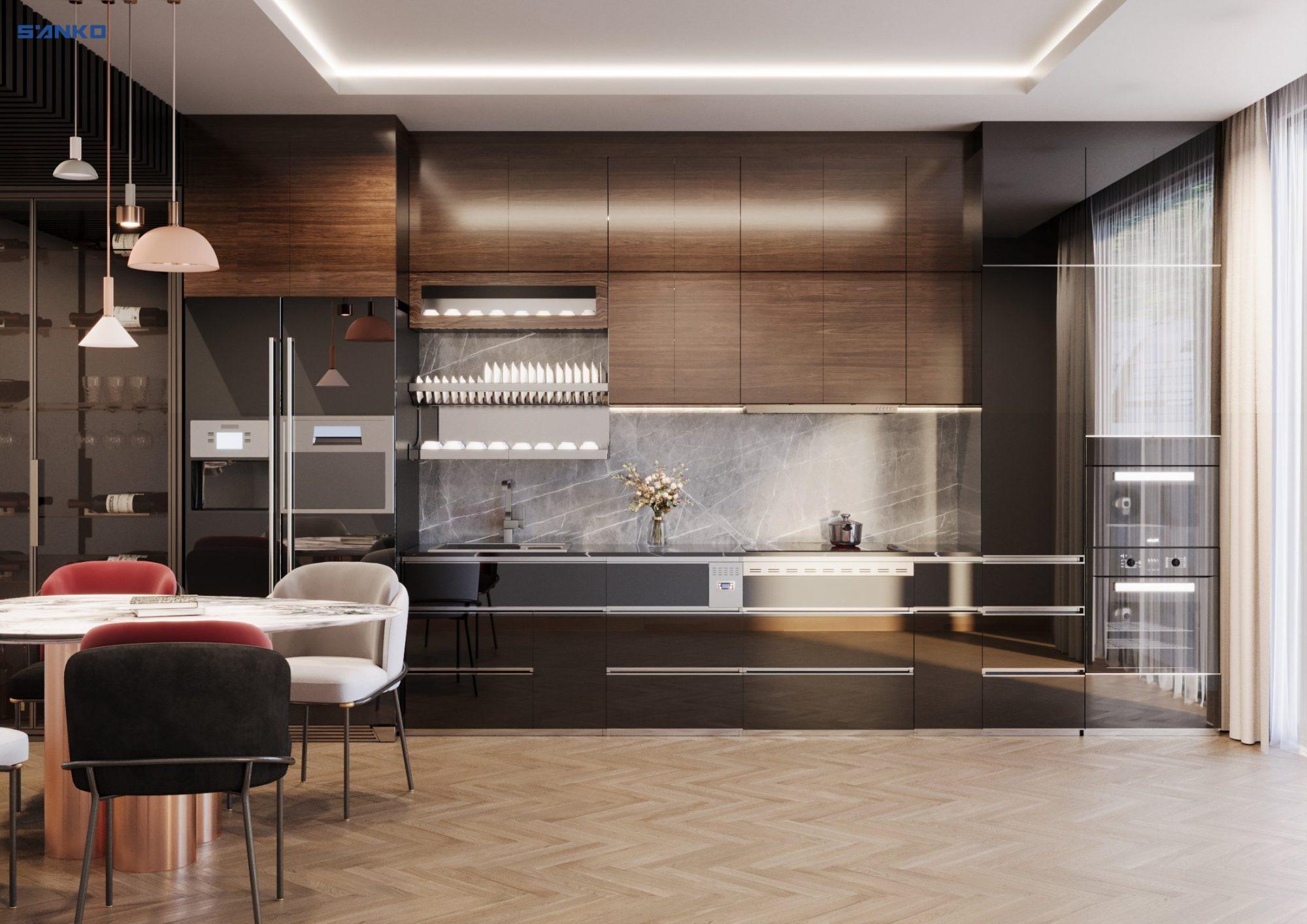 Tủ bếp inox cánh Acrylic